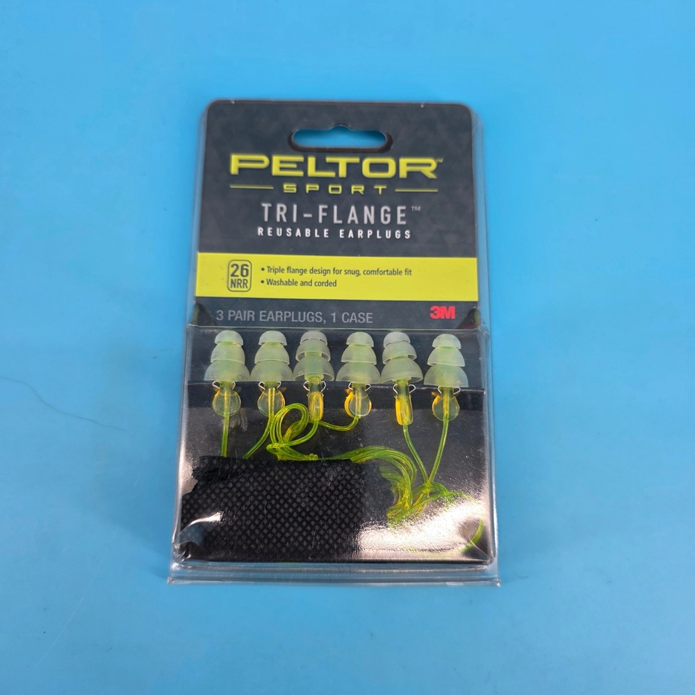 3M Peltor Sport Tri-Flange Corded Reusable Earplugs 26dB NRR 3 Pair 1 Case 97317